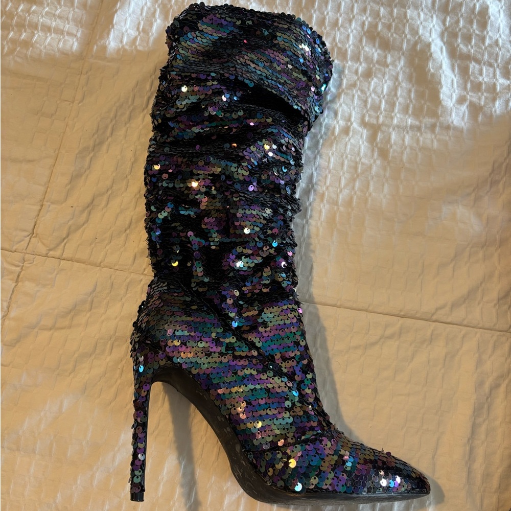 Liliana Mermaid sequin stiletto scrunchie boot